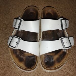 Birkenstock White Double Buckle Slides